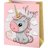 Geantă de cadou de dimensiuni medii cu unicorni, 18x23x10cm.