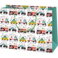 Geantă de cadou mare cu model de ambulanță, poliție și pompieri 33x26,7x13,7cm
