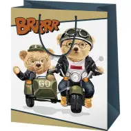 Geantă de cadou medie cu model de urși pe motociclete 18x10x23