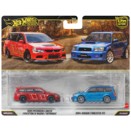 Hot Wheels: Deluxe 2005 Mitsubishi Lancer Evolution IX Wagon și 2004 Subaru Forester STI, set de 2 mașinuțe 1/64 - Mattel