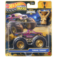 Hot Wheels Monster Trucks: Torque Terror mașinuță de campion cu trofeu 1/64 – Mattel