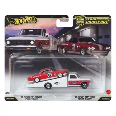 Hot Wheels: camion transportor 72 Chevy Ramp Truck și mașinuță 66 Chevrolet Corvair 1/64 - Mattel