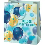 La mulți ani! Sac de cadouri exclusiv de dimensiuni mari cu model de baloane, 33x15x44cm.