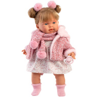 Llorens: Alexandra, păpușă de 42 cm care plânge, cu suzetă, îmbrăcată într-un palton roz.
