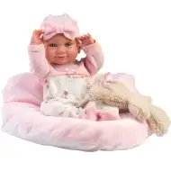 Llorens: Bebeluș nou-născut de 40 cm cu ursuleț și pijamale roz.