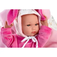 Llorens: Păpușă nou-născută Bimba cu port-bebe roz cu iepuraș, 35 cm imaginea 2