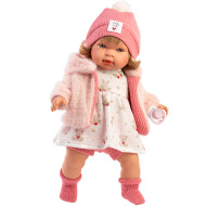 Llorens: Carla, păpușă care plânge de 42 cm, cu suzetă și căciuliță cu inimioare