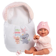 Llorens: Chloe, păpușă care plânge, de 38 cm, cu sac de dormit.