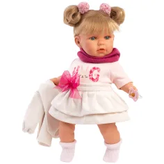 Llorens: Júlia, păpușă plângătoare de 42 cm, cu suzetă, în rochiță cu fundiță