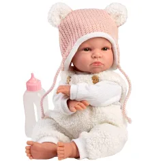 Llorens: Lara, păpușă plângătoare de 38 cm, cu căciuliță cu urechi de ursuleț