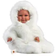 Llorens: Luka, păpușă zâmbitoare de 45 cm cu suzetă, în haină de catifea albă