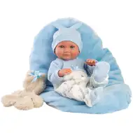 Llorens: Nico păpușă nou-născută de 40 cm cu ursuleț și pijamale albastre.