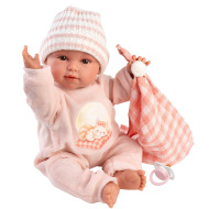 Llorens: Olivia, păpușă care plânge de 38 cm, cu pătură în carouri