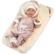 Llorens: Păpușă Lala de 42 cm cu sunet, îmbrăcată în haine cu ursuleți, cu pătuț.
