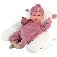 Llorens: Păpușă Mimi Llorana de 42 cm cu sunet, în salopetă cu ursuleț și cu pernă.