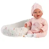 Llorens: Păpușa Mimi de 42 cm cu zâmbet, suzetă și cuib pentru bebeluși