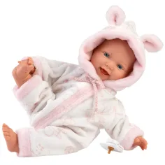 Llorens: Păpușă bebeluș fetiță în pijama moale cu model de barză 31cm imaginea 2