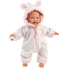 Llorens: Păpușă bebeluș fetiță în pijama moale cu model de barză 31cm imaginea 3