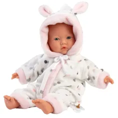 Llorens: Păpușă bebeluș fetiță în pijama moale cu urechi de iepuraș 31cm imaginea 3