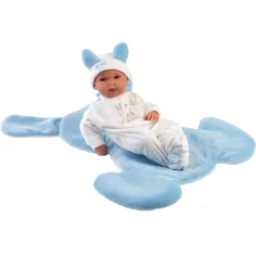 Llorens: Păpușă Bimba de 35 cm cu sac de dormit albastru cu iepurași imaginea 2