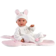 Llorens: Păpușă Bimba de 35 cm cu sac de dormit roz cu iepurași imaginea 2