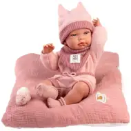 Llorens: Păpușă fetiță nou-născută Nica în rochie roz cu pernă 38cm