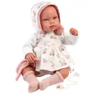 Llorens: Păpușă nou-născută Tala Llorana de 44 cm cu sunete, îmbrăcată în haine cu glugă.