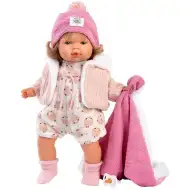 Llorens: Păpușă plângătoare Lola de 38 cm cu suzetă și pătură roz