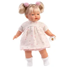 Llorens: Păpușă plângătoare Roberta de 33 cm cu suzetă în rochie cu flori imaginea 2