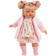 Llorens: Roberta, păpușă de 33 cm, cu suzetă, într-un cardigan roz.