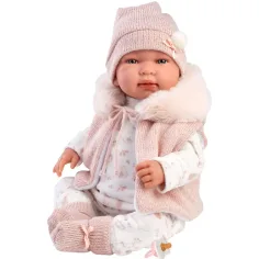 Llorens: Tina, bebeluș nou-născut de 44 cm, cu vestă roz cu glugă imaginea 2