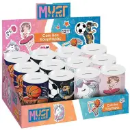 Luna: Butoi metalic pentru monede, cu model pentru băieți sau fete, 10x15 cm, diverse modele, 1 buc.