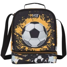 Luna: Must Team geantă termoizolantă pentru gustări cu imprimeu de mingi de fotbal, cu 2 compartimente, 22x16x28 cm
