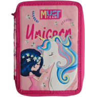 Luna: Must Team penar căptușit, roz, cu imprimeu cu unicorni, cu 2 niveluri, 15x5x21 cm