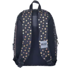 Luna: Rucsac negru-auriu cu inimioare, 1 compartiment, 32x17x42cm imaginea 2