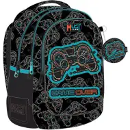 Luna: Rucsac școlar cu 3 compartimente rotunjite, cu model de minge de fotbal Must Team Game, 32x18x43cm