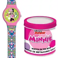 Luna: ceas analogic cu Minnie Mouse, în cutie metalică cadou