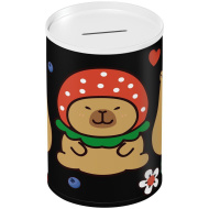Luna: pușculiță metalică cilindrică cu imprimeu capybara 10x15 cm