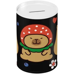 Luna: pușculiță metalică cilindrică cu imprimeu capybara 10x15 cm