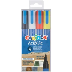 Marker acrilic cu vârf sferic, set de 4 buc. - Carioca
