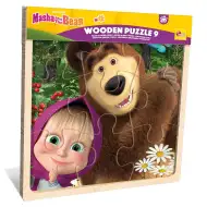 Masha și Ursul puzzle din lemn cu ramă, 9 piese - Lisciani