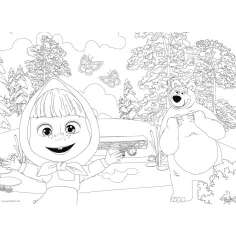 Masha și ursul 2 în 1 puzzle maxi de podea cu 24 de piese și carte de colorat 70x50cm - Lisciani imaginea 3