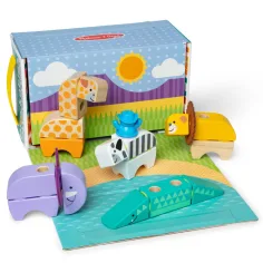 Melissa & Doug: Blockables - Set de joacă din lemn cu animale de safari - Spin Master imaginea 3