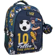 Must... Ghiozdan școlar cu 3 compartimente rotunjite, cu tematică de fotbal, 32x18x43cm