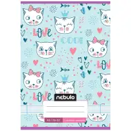 Nebulo: Caiet liniat pentru clasa a 2-a, cu 16-32 de file, format A5, copertă albastru pastel cu model de pisică, cotor capsat.