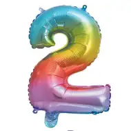 Număr 2 din folie de balon metalic în culori de curcubeu - 34 cm