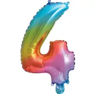 Număr folie balon metalic curcubeu – cifra 4, 34cm