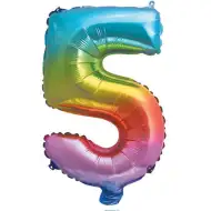 Număr folie balon metalic curcubeu – cifra 5, 34cm