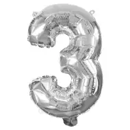Numeroase baloane din folie de culoare argintie – numărul 3, 32 cm