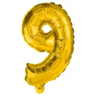 Numeroase baloane din folie de culoare aurie – numărul 9, 32 cm